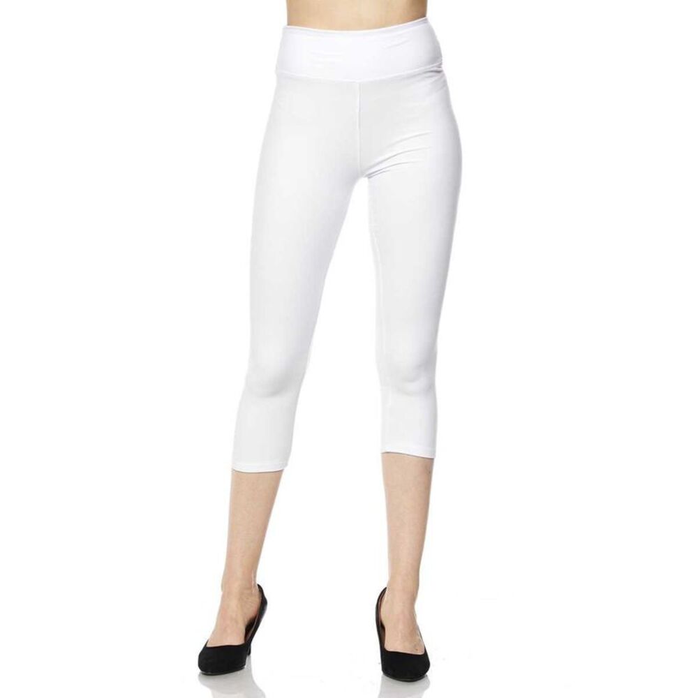 World of Leggings Brushed Basic Solid High Waisted Plus Size Capris - 3 Inch